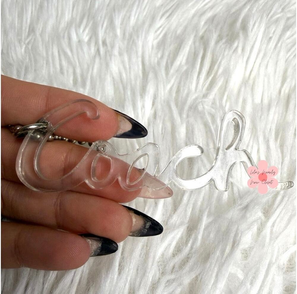 3" COACH Poppy Script Clear Fob Bag Charm Hang tag Hangtag